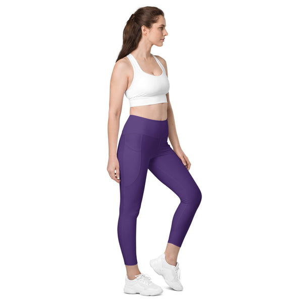 Dark Purple Color Women's Tights, Dark Purple Modern Simple Essential Solid Color Best Women's 7/8 Leggings Yoga Pants With 2 Side Deep Long Pockets - Made in USA/EU/MX (US Size: 2XS-6XL) Plus Size Available