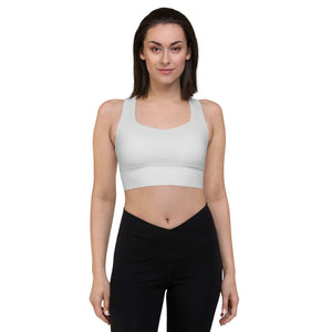Light Grey Longline Sports Bra, Solid Grey Color Best Longline Gym Exercise Padded Compression Extra Supportive Skinny Fit Double-Layered Front Sports Bra For Women-Made in USA/EU/MX (US Size: XS-3XL)