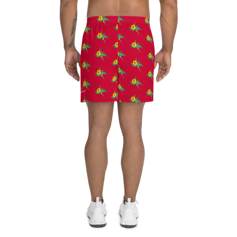 Yellow Sunflower Floral Men's Shorts, Red Floral Sunflower Print Workout Premium Quality Men's Athletic Long Fashion Basketball Running Shorts (US Size: XS-3XL) Made in Europe, Men's Shorts, Men's Clothing, Mens Floral Shorts, Floral Printed Basketball Shorts Men's