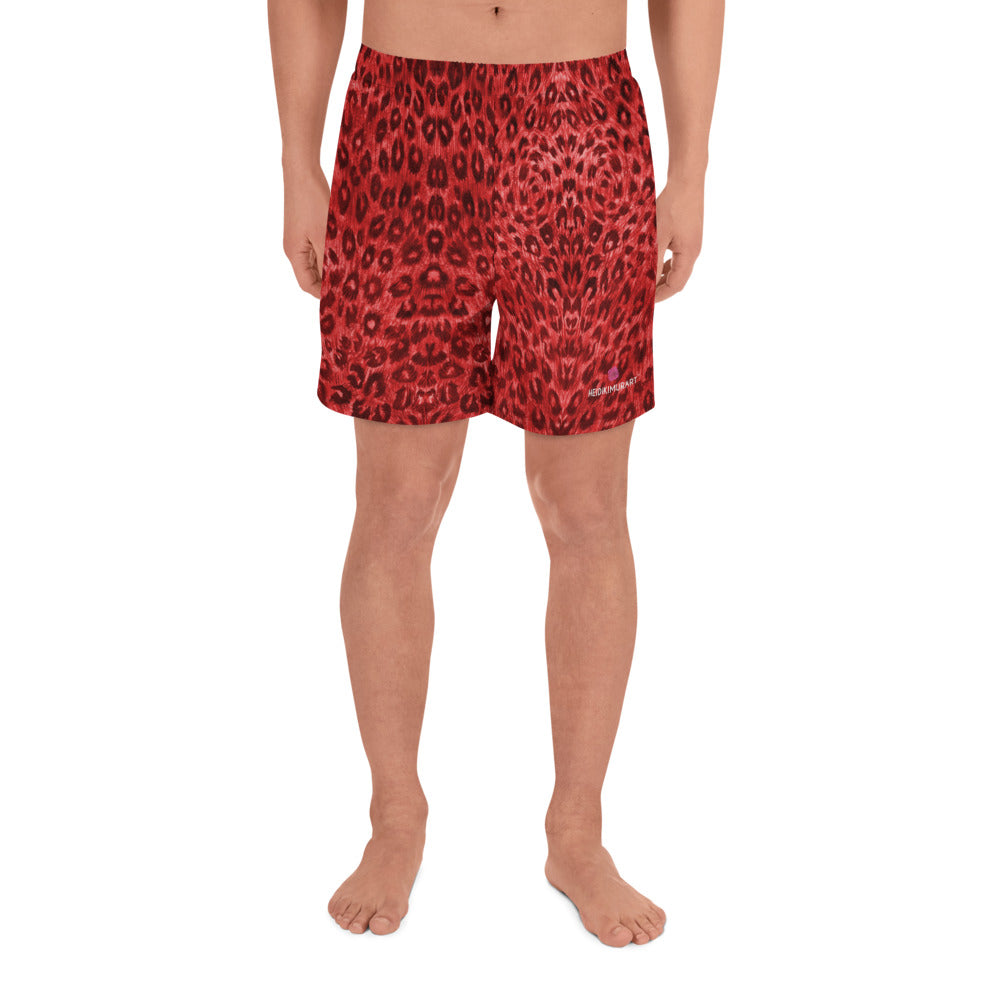 Red Leopard Men's Shorts, Animal Print Premium Quality Men's Athletic Best Long Shorts With Meshed Side Pockets- Made in EU (US Size: XS-3XL)