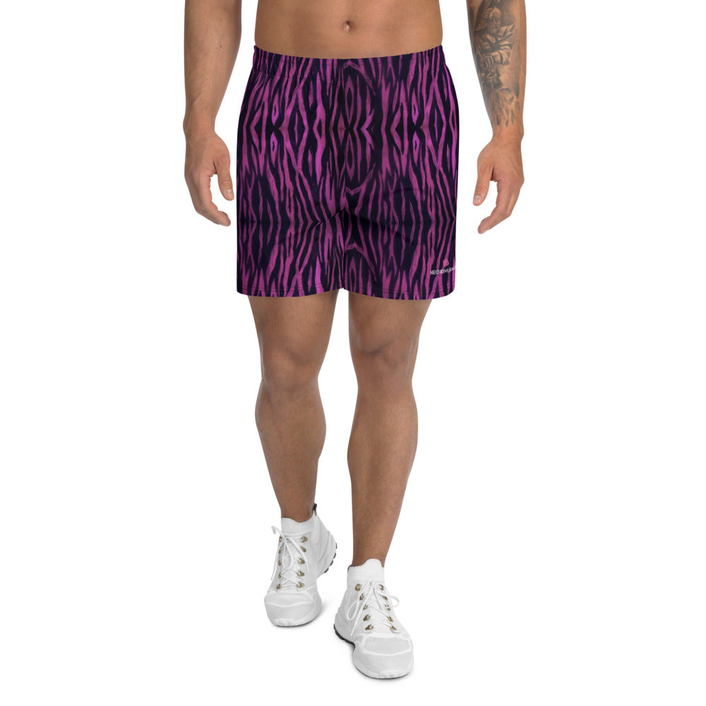Purple Tiger Striped Men's Shorts, Animal Print Premium Quality Men's Athletic Best Long Shorts With Meshed Side Pockets- Made in EU (US Size: XS-3XL)