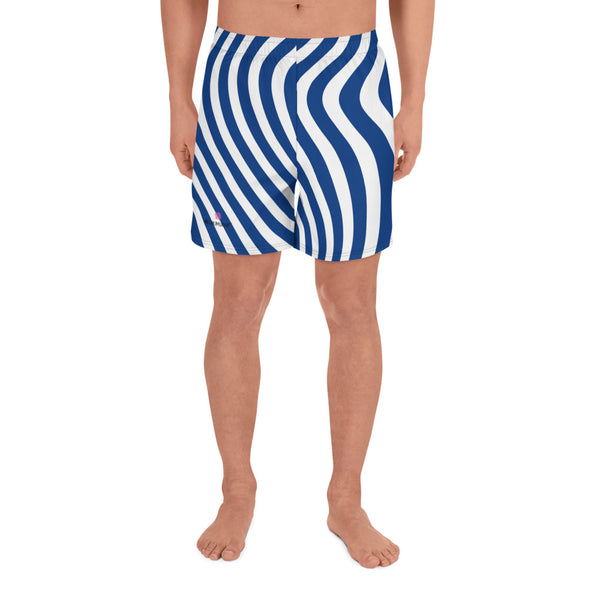 Blue White Swirl Men's Shorts, Men's Athletic Long Shorts