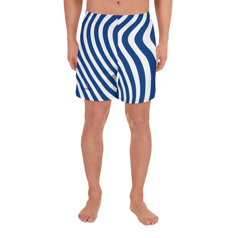 Blue White Swirl Men's Shorts, Men's Athletic Long Shorts