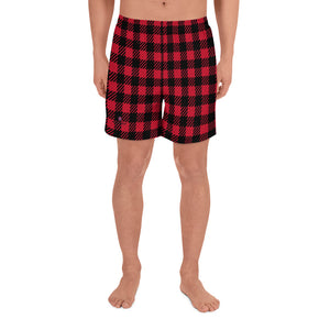 Buffalo Red Plaid Men's Shorts, Flannel Print Men's Athletic Long Shorts