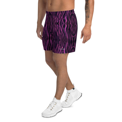 Purple Tiger Striped Men's Shorts, Animal Print Premium Quality Men's Athletic Best Long Shorts With Meshed Side Pockets- Made in EU (US Size: XS-3XL)