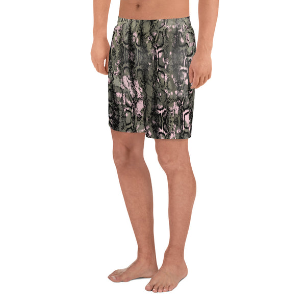 Snake Print Best Men's Shorts, Men's Athletic Long Shorts