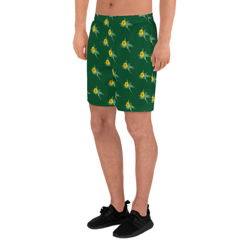 Yellow Sunflower Floral Men's Shorts, Green Floral Sunflower Print Workout Premium Quality Men's Athletic Long Fashion Basketball Running Shorts (US Size: XS-3XL) Made in Europe, Men's Shorts, Men's Clothing, Mens Floral Shorts, Floral Printed Basketball Shorts Men's