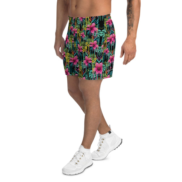 Pink Tropical Men's Shorts, Best Men's Athletic Long Shorts