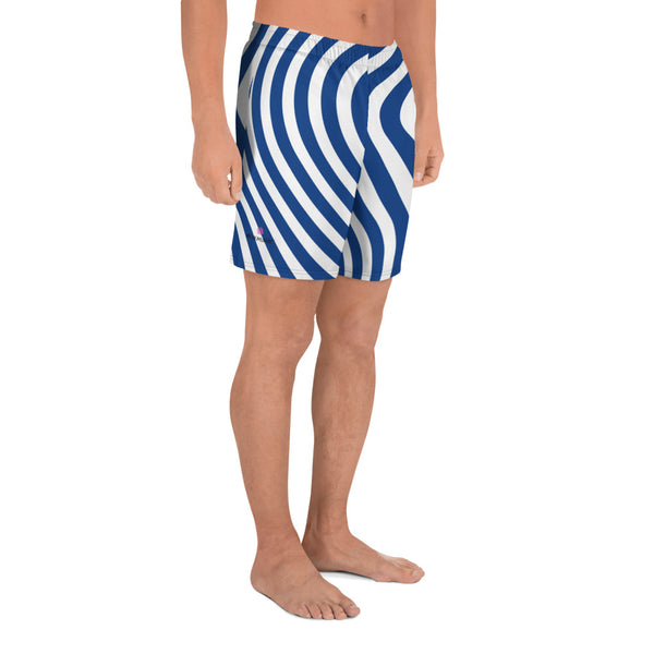 Blue White Swirl Men's Shorts, Men's Athletic Long Shorts