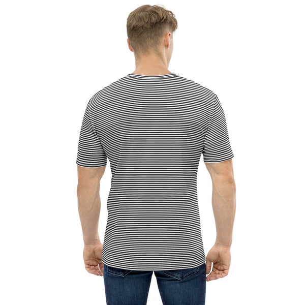 White Black Striped Men's T-shirt, Best Tee Crew Neck Premium Polyester Regular Fit Tee-Made in USA/EU/MX (US Size, XS-2XL), Luxury Graphic T-Shirt For Men, The Striped Print Tee, Crew Neck T-shirt, Men's T-Shirt Apparel