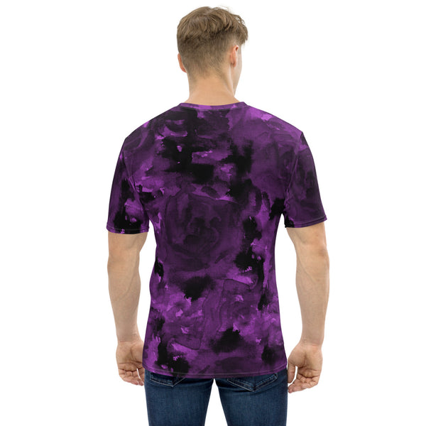 Purple Abstract Floral Men's T-shirt, Flower Print Purple Print Best Tee Crew Neck Premium Polyester Regular Fit Tee-Made in USA/EU/MX (US Size, XS-2XL), Luxury Graphic T-Shirt For Men, Crew Neck T-shirt, Men's T-Shirt Apparel
