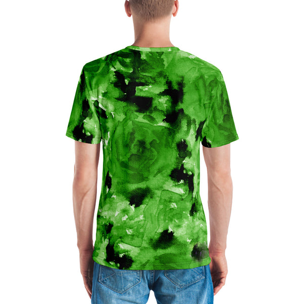 Green Floral Men's T-shirt, Abstract Flower Printed Best Tee Crew Neck Premium Polyester Regular Fit Tee-Made in USA/EU/MX (US Size, XS-2XL), Luxury Graphic T-Shirt For Men, Best Printed Tee, Crew Neck T-shirt, Men's T-Shirt Apparel