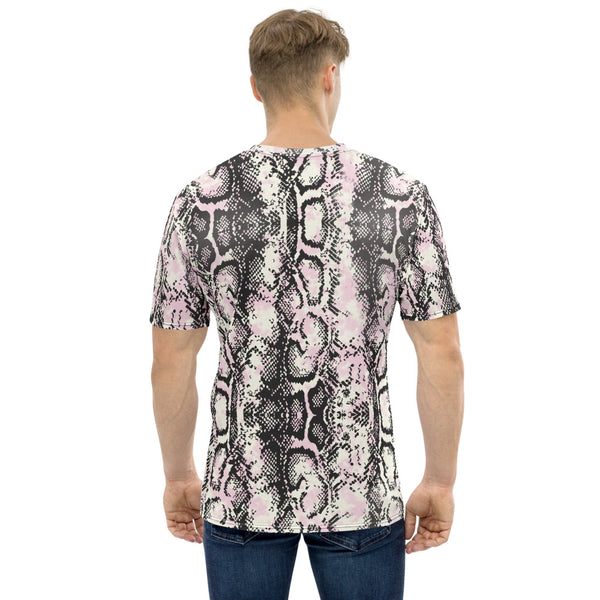 Snake Print Men's T-Shirt, Python Snakeskin Reptile Luxury Tees For Men-Made in USA/EU/MX, Best Tee Crew Neck Premium Polyester Regular Fit Tee-Made in USA/EU/MX (US Size, XS-2XL), Luxury Graphic T-Shirt For Men, Best Snake Skin Printed Tee, Crew Neck T-shirt, Men's T-Shirt Apparel