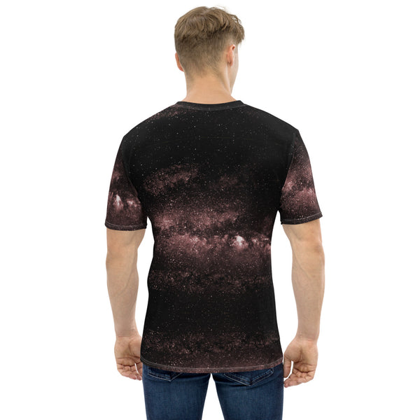 Light Pink Galaxy Men's T-shirt, Space Galaxies Astrology Printed Best Tee Crew Neck Premium Polyester Regular Fit Tee-Made in USA/EU/MX (US Size, XS-2XL), Luxury Graphic T-Shirt For Men, Best Printed Tee, Crew Neck T-shirt, Men's T-Shirt Apparel