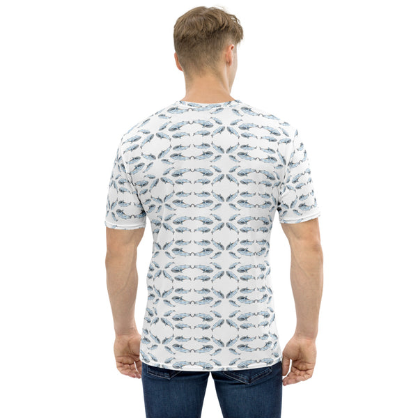 White Whales Print Men's T-shirt, Fish Artistic Marine Best Tee Crew Neck Premium Polyester Regular Fit Tee-Made in USA/EU/MX (US Size, XS-2XL), Luxury Graphic T-Shirt For Men, Best Printed Tee, Crew Neck T-shirt, Men's T-Shirt Apparel