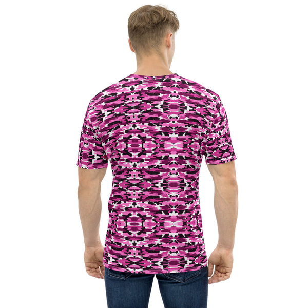 Purple Camo Print Men's T-shirt, Pink Purple White Camouflaged Military Army Print Best Tee Crew Neck Premium Polyester Regular Fit Tee-Made in USA/EU/MX (US Size, XS-2XL), Luxury Graphic T-Shirt For Men, Best Printed Tee, Crew Neck T-shirt, Men's T-Shirt Apparel