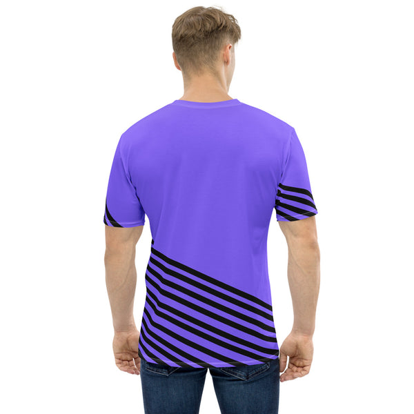 Purple Black Striped Men's T-shirt, Premium Stripes Best Tee Crew Neck Premium Polyester Regular Fit Tee-Made in USA/EU/MX (US Size, XS-2XL), Luxury Graphic T-Shirt For Men, Best Printed Tee, Crew Neck T-shirt, Men's T-Shirt Apparel