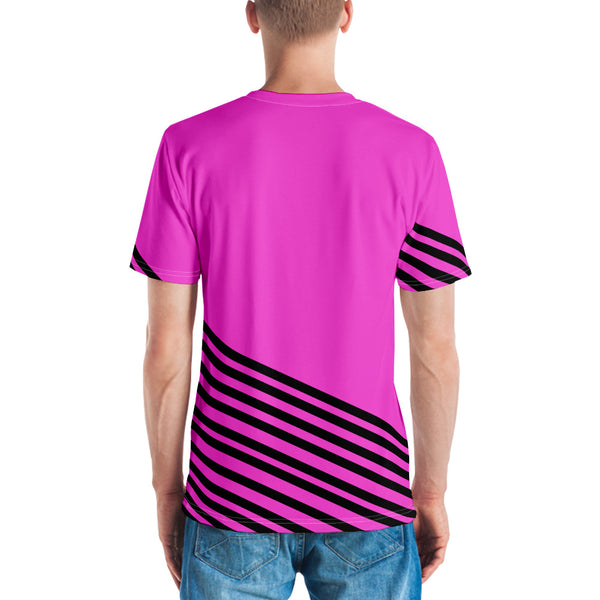 Pink Black Striped Men's T-shirt, Modern Stripes Best Tee Crew Neck Premium Polyester Regular Fit Tee-Made in USA/EU/MX (US Size, XS-2XL), Luxury Graphic T-Shirt For Men, Best Printed Tee, Crew Neck T-shirt, Men's T-Shirt Apparel