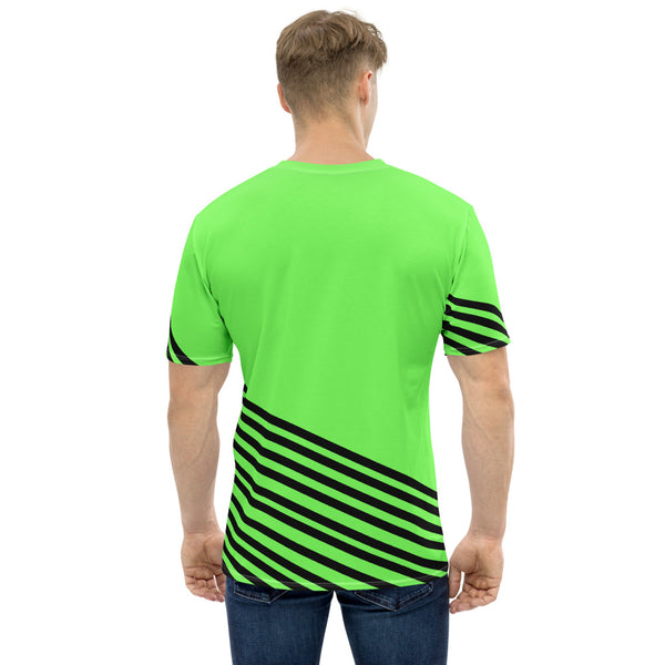 Green Black Striped Men's T-shirt, Modern Stripes Best Tee Crew Neck Premium Polyester Regular Fit Tee-Made in USA/EU/MX (US Size, XS-2XL), Luxury Graphic T-Shirt For Men, Best Printed Tee, Crew Neck T-shirt, Men's T-Shirt Apparel