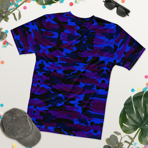 Purple Camo Print Men's T-shirt, Camouflaged Military Army Print Best Tee Crew Neck Premium Polyester Regular Fit Tee-Made in USA/EU/MX (US Size, XS-2XL), Luxury Graphic T-Shirt For Men, Best Printed Tee, Crew Neck T-shirt, Men's T-Shirt Apparel