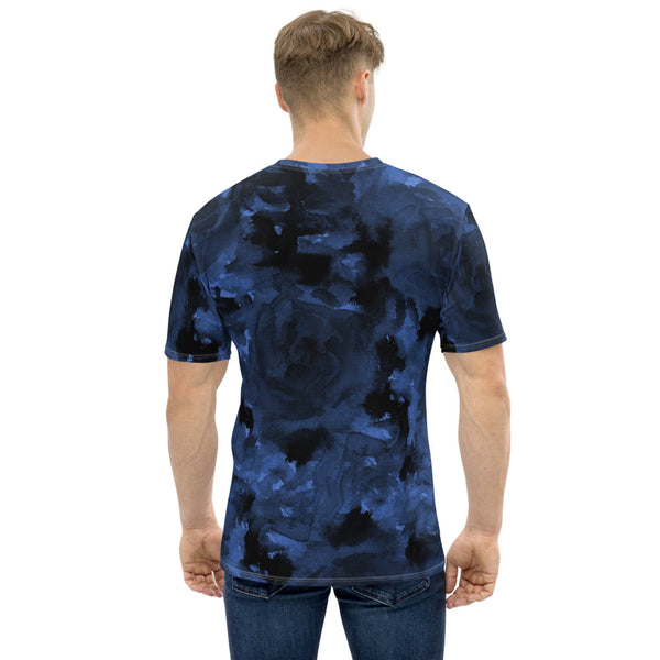 Navy Blue Abstract Men's T-shirt, Floral Print Best Tee Crew Neck Premium Polyester Regular Fit Tee-Made in USA/EU/MX (US Size, XS-2XL), Luxury Graphic T-Shirt For Men, Best Printed Tee, Crew Neck T-shirt, Men's T-Shirt Apparel