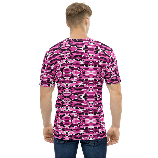 Pink Camo Print Men's T-shirt, Pink Purple Camouflage Camo Print Best Tee Crew Neck Premium Polyester Regular Fit Tee-Made in USA/EU/MX (US Size, XS-2XL), Luxury Graphic T-Shirt For Men, Best Marbled Printed Tee, Crew Neck T-shirt, Men's T-Shirt Apparel