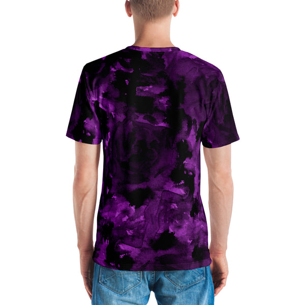 Purple Abstract Floral Men's T-shirt, Abstract Flower Print Best Tee Crew Neck Premium Polyester Regular Fit Tee-Made in USA/EU/MX (US Size, XS-2XL), Luxury Graphic T-Shirt For Men, Best Printed Tee, Crew Neck T-shirt, Men's T-Shirt Apparel
