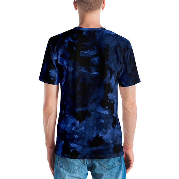 Navy Blue Abstract Men's T-shirt, Floral Blue Printed Best Tee Crew Neck Premium Polyester Regular Fit Tee-Made in USA/EU/MX (US Size, XS-2XL), Luxury Graphic T-Shirt For Men, Best Printed Tee, Crew Neck T-shirt, Men's T-Shirt Apparel