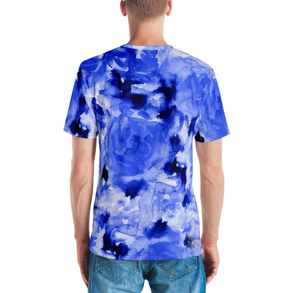 Blue Floral Men's T-shirt, Abstract Flower Print Best Tee Crew Neck Premium Polyester Regular Fit Tee-Made in USA/EU/MX (US Size, XS-2XL), Luxury Graphic T-Shirt For Men, Best Printed Tee, Crew Neck T-shirt, Men's T-Shirt Apparel
