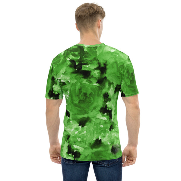 Green Floral Men's T-shirt, Abstract Flower Print Best Tee Crew Neck Premium Polyester Regular Fit Tee-Made in USA/EU/MX (US Size, XS-2XL), Luxury Graphic T-Shirt For Men, Best Printed Tee, Crew Neck T-shirt, Men's T-Shirt Apparel
