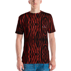 Red Tiger Striped Men's T-Shirt, Animal Tiger Striped Print Best Tee Crew Neck Premium Polyester Regular Fit Tee-Made in USA/EU/MX (US Size, XS-2XL), Luxury Graphic T-Shirt For Men, The Tiger Print Tee, Crew Neck T-shirt, Men's T-Shirt Apparel