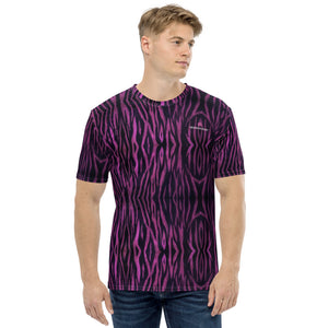 Purple Tiger Striped Men's T-Shirt, Animal Tiger Striped Print Best Tee Crew Neck Premium Polyester Regular Fit Tee-Made in USA/EU/MX (US Size, XS-2XL), Luxury Graphic T-Shirt For Men, The Tiger Print Tee, Crew Neck T-shirt, Men's T-Shirt Apparel