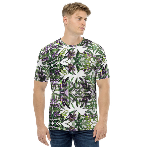 Purple Tropical Leaf Men's T-shirt, Hawaiian Style T-shirt, Best Tee Crew Neck Premium Polyester Regular Fit Tee-Made in USA/EU/MX (US Size, XS-2XL), Luxury Graphic T-Shirt For Men, The Tropical Leaf Print Tee, Crew Neck T-shirt, Men's T-Shirt Apparel