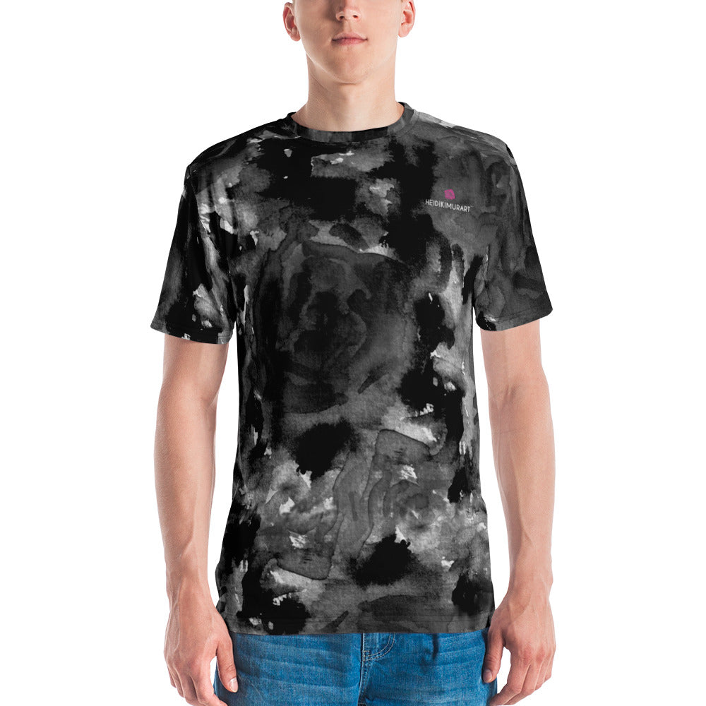 Grey Abstract Floral Men's T-shirt, Flower Print Gray Print Best Tee Crew Neck Premium Polyester Regular Fit Tee-Made in USA/EU/MX (US Size, XS-2XL), Luxury Graphic T-Shirt For Men, Crew Neck T-shirt, Men's T-Shirt Apparel