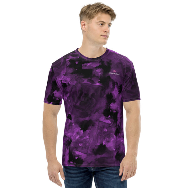 Purple Abstract Floral Men's T-shirt, Flower Print Purple Print Best Tee Crew Neck Premium Polyester Regular Fit Tee-Made in USA/EU/MX (US Size, XS-2XL), Luxury Graphic T-Shirt For Men, Crew Neck T-shirt, Men's T-Shirt Apparel