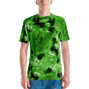 Green Floral Men's T-shirt, Abstract Flower Printed Best Tee Crew Neck Premium Polyester Regular Fit Tee-Made in USA/EU/MX (US Size, XS-2XL), Luxury Graphic T-Shirt For Men, Best Printed Tee, Crew Neck T-shirt, Men's T-Shirt Apparel