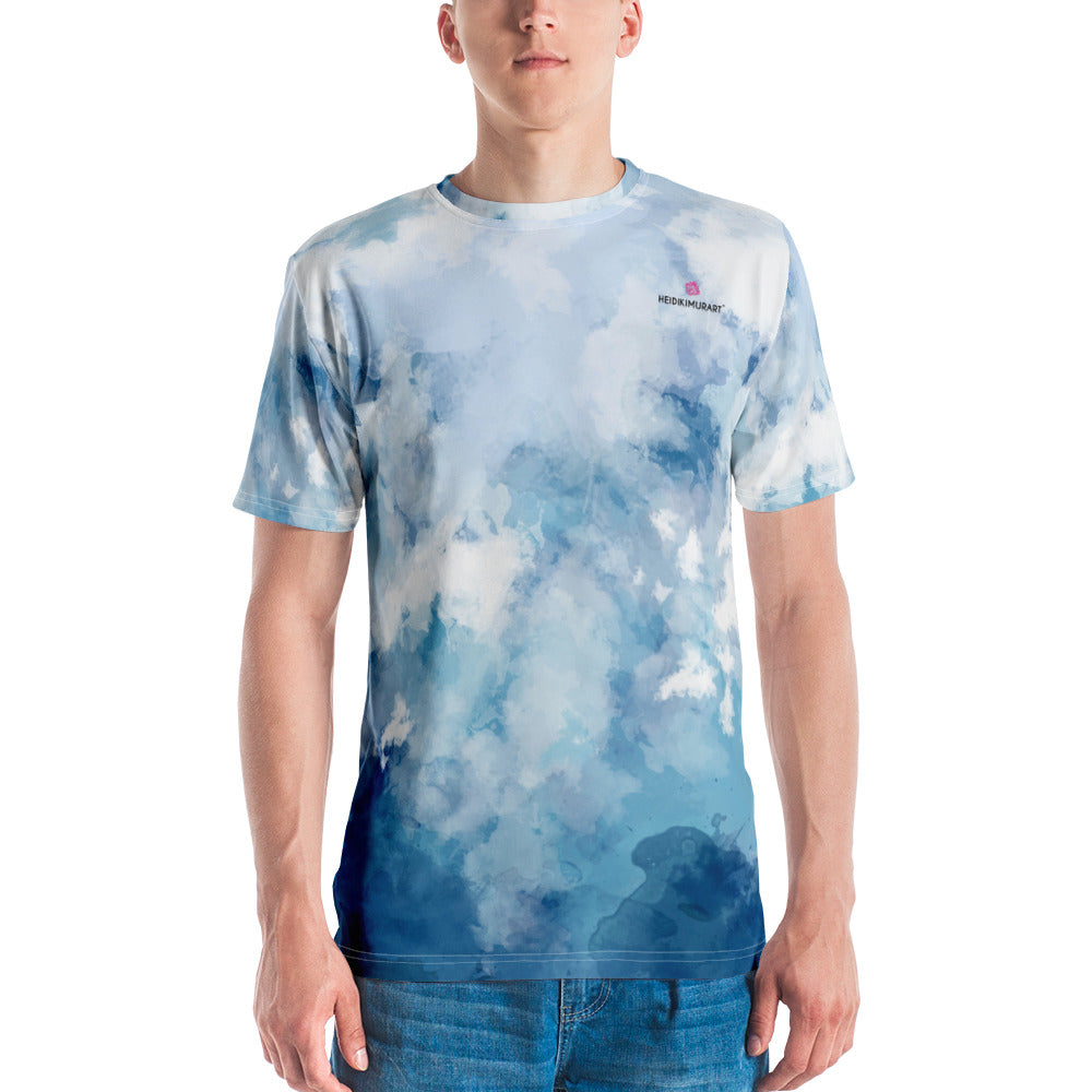 Tie Dye Blue Men's T-shirt, Abstract Sky Blue Print Best Tee Crew Neck Premium Polyester Regular Fit Tee-Made in USA/EU/MX (US Size, XS-2XL), Luxury Graphic T-Shirt For Men, Best Printed Tee, Crew Neck T-shirt, Men's T-Shirt Apparel