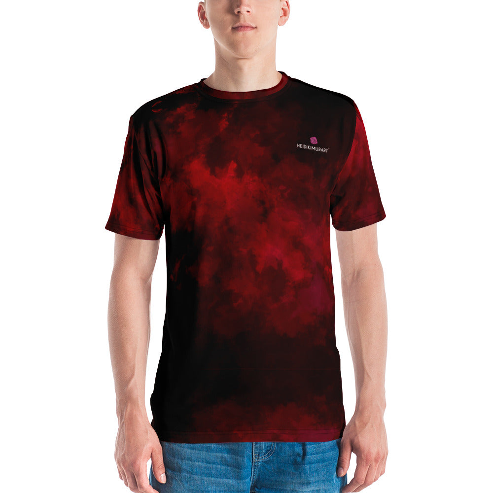 Red Abstract Men's T-shirt, Dark Wine Red Print Best Tee Crew Neck Premium Polyester Regular Fit Tee-Made in USA/EU/MX (US Size, XS-2XL), Luxury Graphic T-Shirt For Men, Best Printed Tee, Crew Neck T-shirt, Men's T-Shirt Apparel