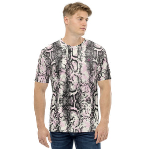 Snake Print Men's T-Shirt, Python Snakeskin Reptile Luxury Tees For Men-Made in USA/EU/MX, Best Tee Crew Neck Premium Polyester Regular Fit Tee-Made in USA/EU/MX (US Size, XS-2XL), Luxury Graphic T-Shirt For Men, Best Snake Skin Printed Tee, Crew Neck T-shirt, Men's T-Shirt Apparel