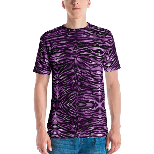 Pink Tiger Striped Men's T-shirt, Purple Animal Tiger Stripes Print Best Tee Crew Neck Premium Polyester Regular Fit Tee-Made in USA/EU/MX (US Size, XS-2XL), Luxury Graphic T-Shirt For Men, Best Printed Tee, Crew Neck T-shirt, Men's T-Shirt Apparel