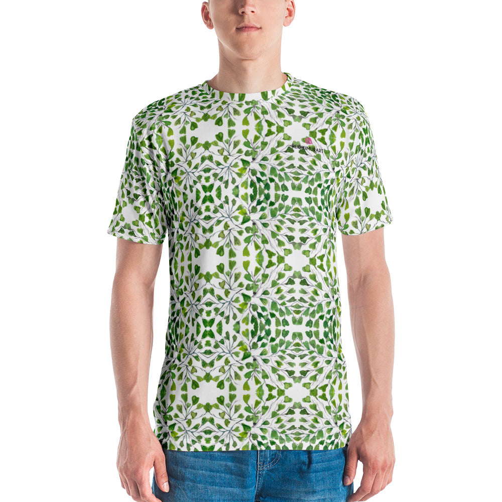 White Green Maidenhair Men's T-shirt, Tropical Leaf Printed Best Tee Crew Neck Premium Polyester Regular Fit Tee-Made in USA/EU/MX (US Size, XS-2XL), Luxury Graphic T-Shirt For Men, Best Printed Tee, Crew Neck T-shirt, Men's T-Shirt Apparel