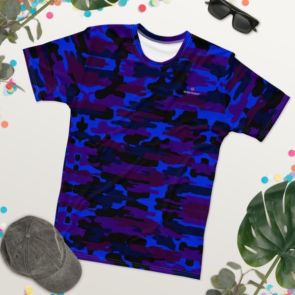 Purple Camo Print Men's T-shirt, Camouflaged Military Army Print Best Tee Crew Neck Premium Polyester Regular Fit Tee-Made in USA/EU/MX (US Size, XS-2XL), Luxury Graphic T-Shirt For Men, Best Printed Tee, Crew Neck T-shirt, Men's T-Shirt Apparel