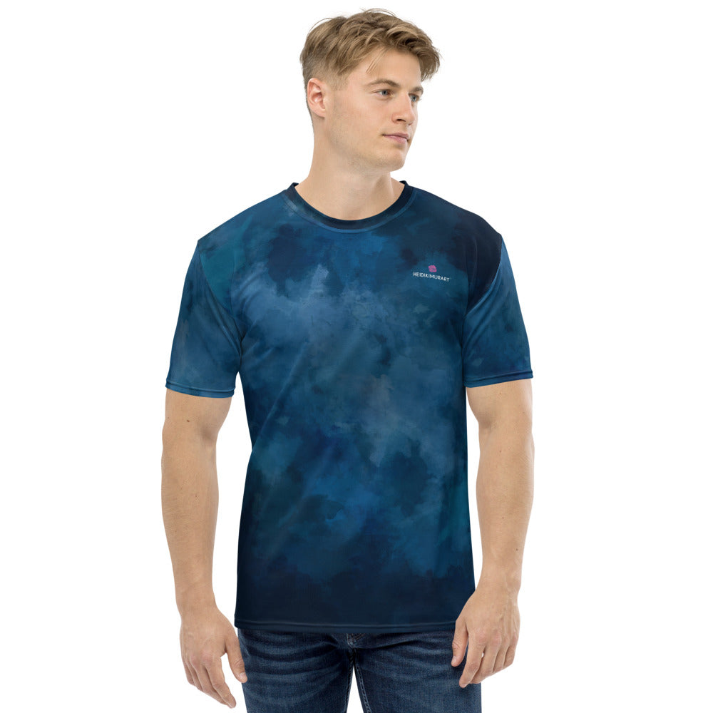 Navy Blue Abstract Men's T-shirt, Best Designer Premium Blue Tees For Men, Best Tee Crew Neck Premium Polyester Regular Fit Tee-Made in USA/EU/MX (US Size, XS-2XL), Luxury Graphic T-Shirt For Men, Best Printed Tee, Crew Neck T-shirt, Men's T-Shirt Apparel