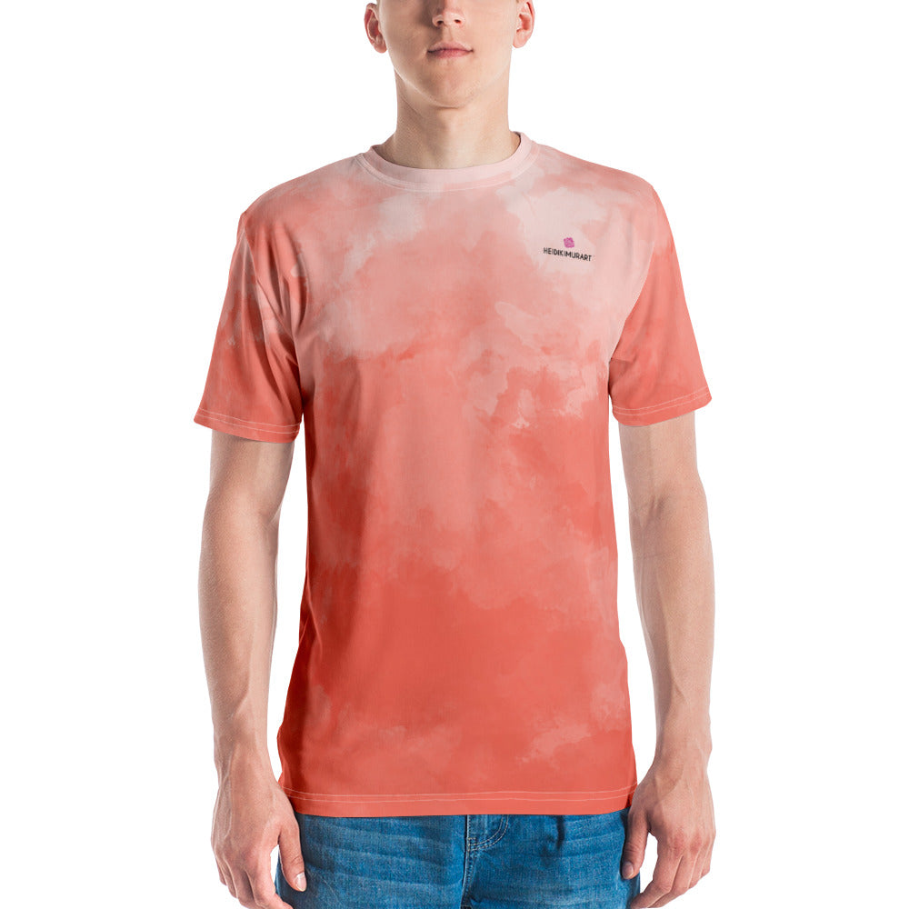 Coral Pink Abstract Men's T-shirt, Premium Designer Abstract Tee For Men, Best Tee Crew Neck Premium Polyester Regular Fit Tee-Made in USA/EU/MX (US Size, XS-2XL), Luxury Graphic T-Shirt For Men, Best Printed Tee, Crew Neck T-shirt, Men's T-Shirt Apparel