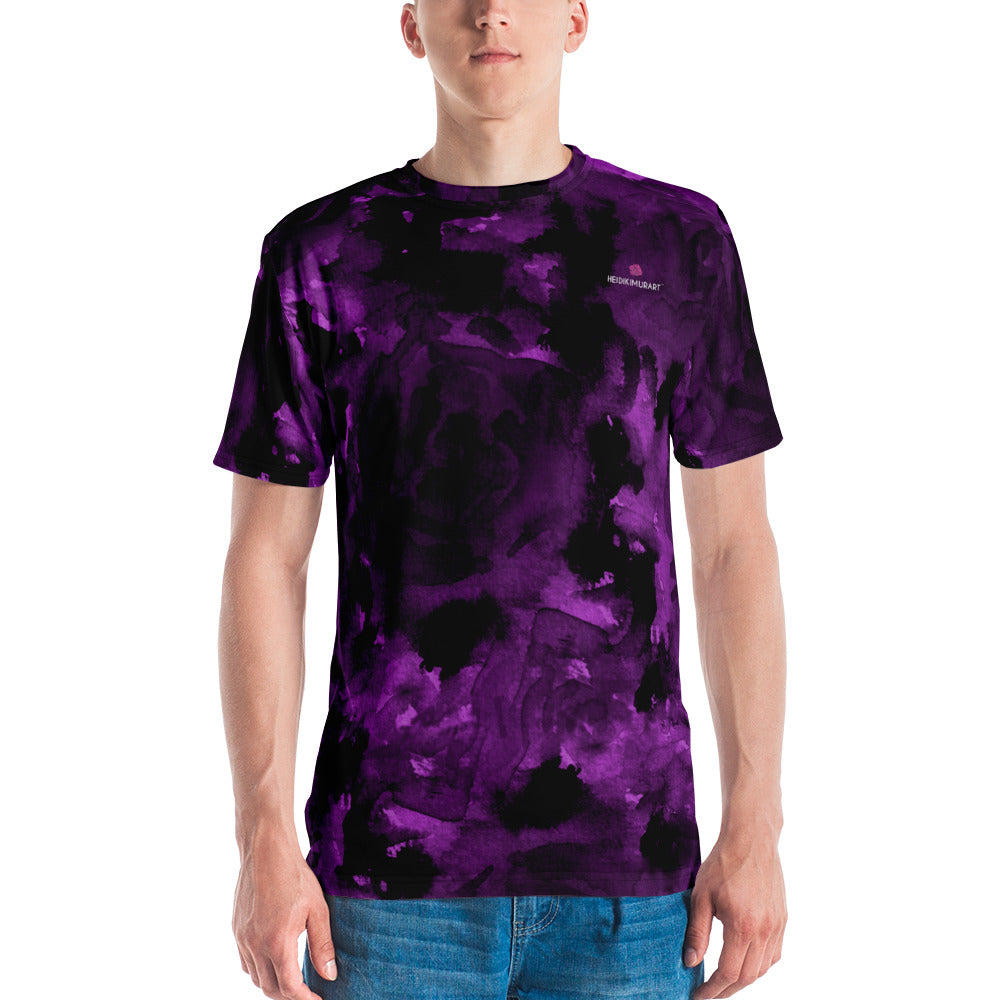 Purple Abstract Floral Men's T-shirt, Abstract Flower Print Best Tee Crew Neck Premium Polyester Regular Fit Tee-Made in USA/EU/MX (US Size, XS-2XL), Luxury Graphic T-Shirt For Men, Best Printed Tee, Crew Neck T-shirt, Men's T-Shirt Apparel