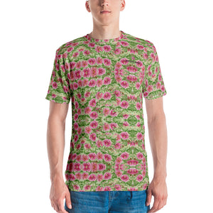 Pink Floral Rose Men's T-shirt, Garden Flowery Flower Abstract Printed Luxury Men's Tee, Best Tee Crew Neck Premium Polyester Regular Fit Tee-Made in USA/EU/MX (US Size, XS-2XL), Luxury Graphic T-Shirt For Men, Best Printed Tee, Crew Neck T-shirt, Men's T-Shirt Apparel