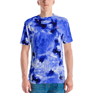 Blue Floral Men's T-shirt, Abstract Flower Print Best Tee Crew Neck Premium Polyester Regular Fit Tee-Made in USA/EU/MX (US Size, XS-2XL), Luxury Graphic T-Shirt For Men, Best Printed Tee, Crew Neck T-shirt, Men's T-Shirt Apparel