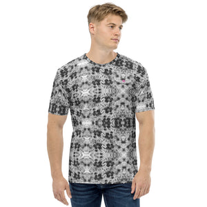 Grey Floral Men's T-shirt, Abstract Flower Print Best Tee Crew Neck Premium Polyester Regular Fit Tee-Made in USA/EU/MX (US Size, XS-2XL), Luxury Graphic T-Shirt For Men, Best Printed Tee, Crew Neck T-shirt, Men's T-Shirt Apparel