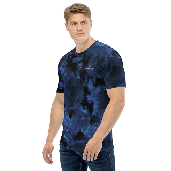 Navy Blue Abstract Men's T-shirt, Blue Abstract Dark Blue Print Best Tee Crew Neck Premium Polyester Regular Fit Tee-Made in USA/EU/MX (US Size, XS-2XL), Luxury Graphic T-Shirt For Men, Best Printed Tee, Crew Neck T-shirt, Men's T-Shirt Apparel