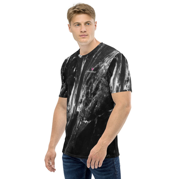 Black Grey Marble Men's T-shirt, Abstract Gray Marbled Print Best Tee Crew Neck Premium Polyester Regular Fit Tee-Made in USA/EU/MX (US Size, XS-2XL), Luxury Graphic T-Shirt For Men, Best Abstract Marbled Printed Tee, Crew Neck T-shirt, Men's T-Shirt Apparel